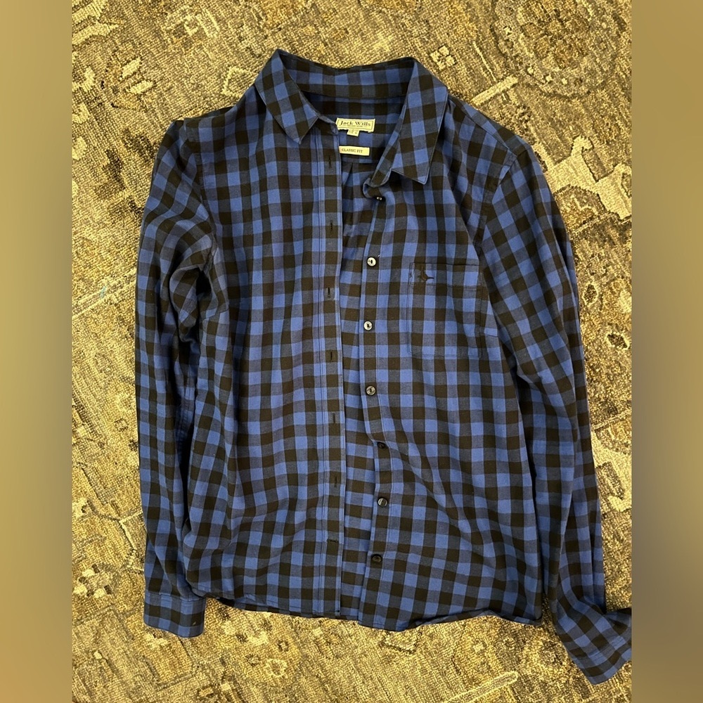 Jack Wills - blue/black flannel plaid button down Sz S